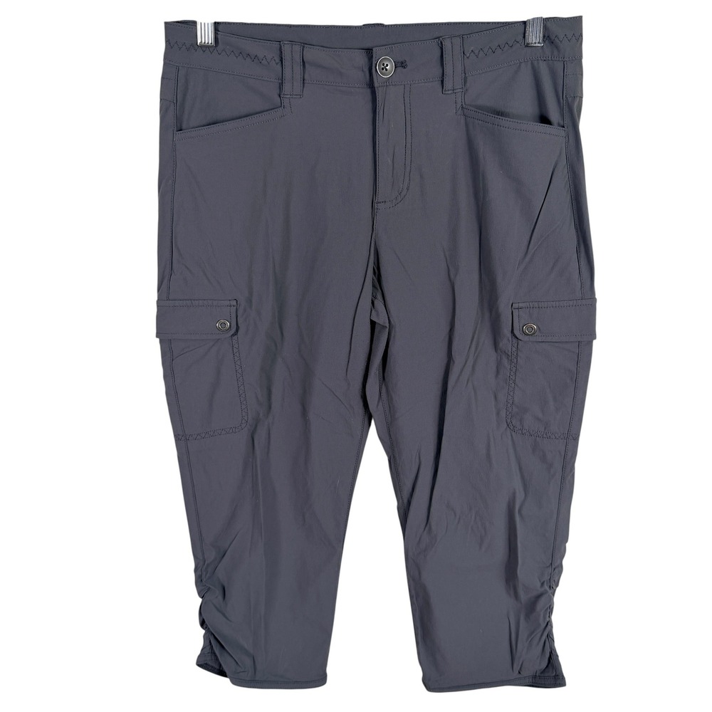 Eddie Bauer Travex Cargo Capri Pants Womens 6 Gray Ruched Hem Hiking Outdoor